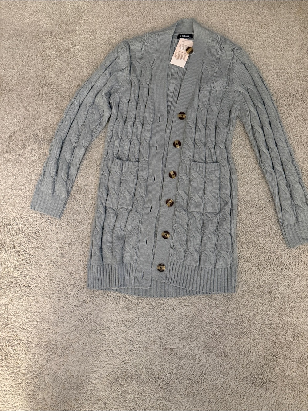 Fashion Gray Cable Knit Button Cardigan